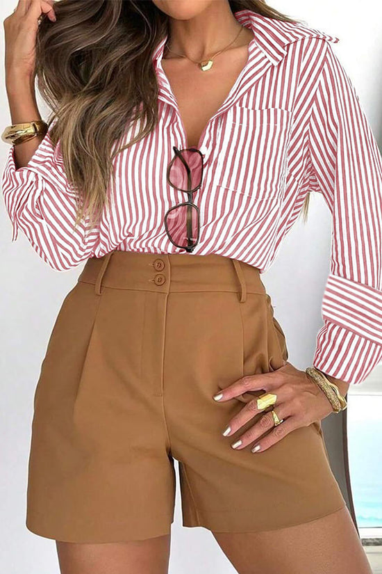 Striped Long Sleeve Button-Up Blouse
