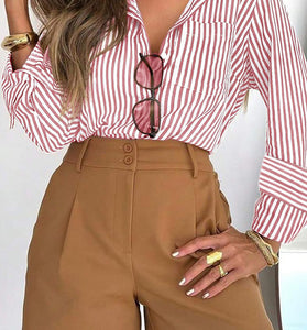 Striped Long Sleeve Button-Up Blouse