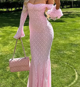 Off-Shoulder Lace Bodycon Maxi Dress