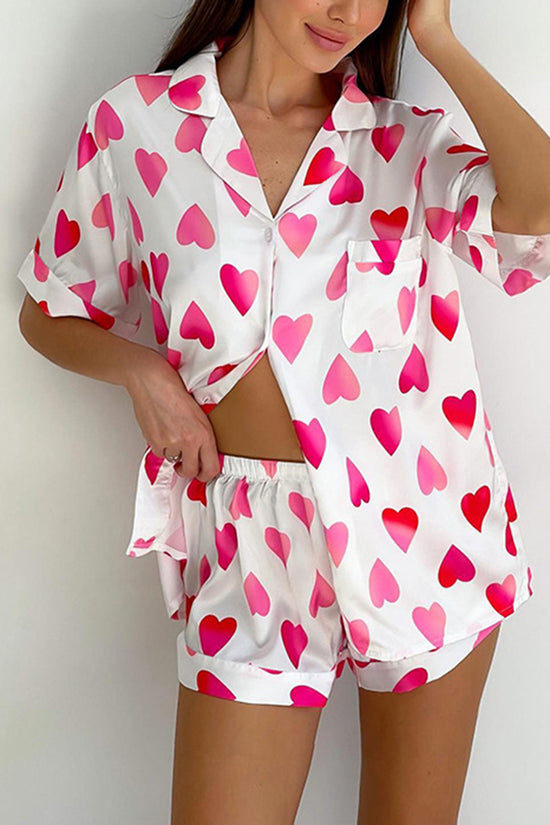 Heart Print Tie-Front Loungewear Set