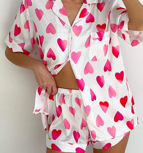 Heart Print Tie-Front Loungewear Set