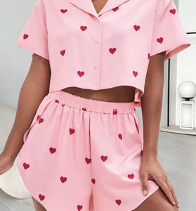 Heart Print Pajama Set