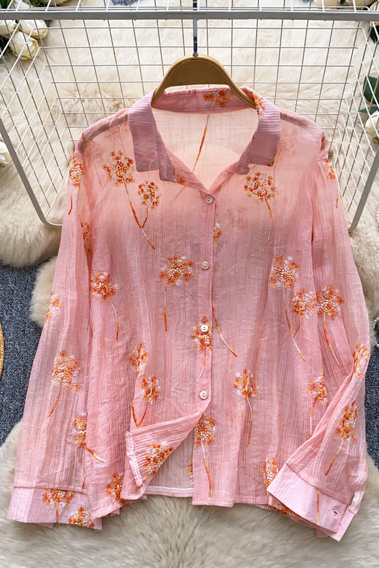 Floral Button-Up Sheer Blouse
