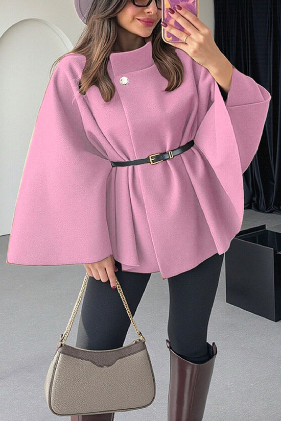 Elegant Belted Cape with Button Detail