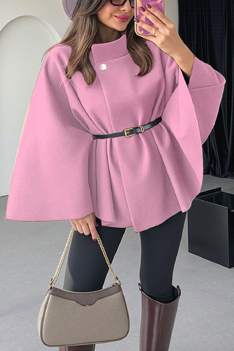 Elegant Belted Cape with Button Detail