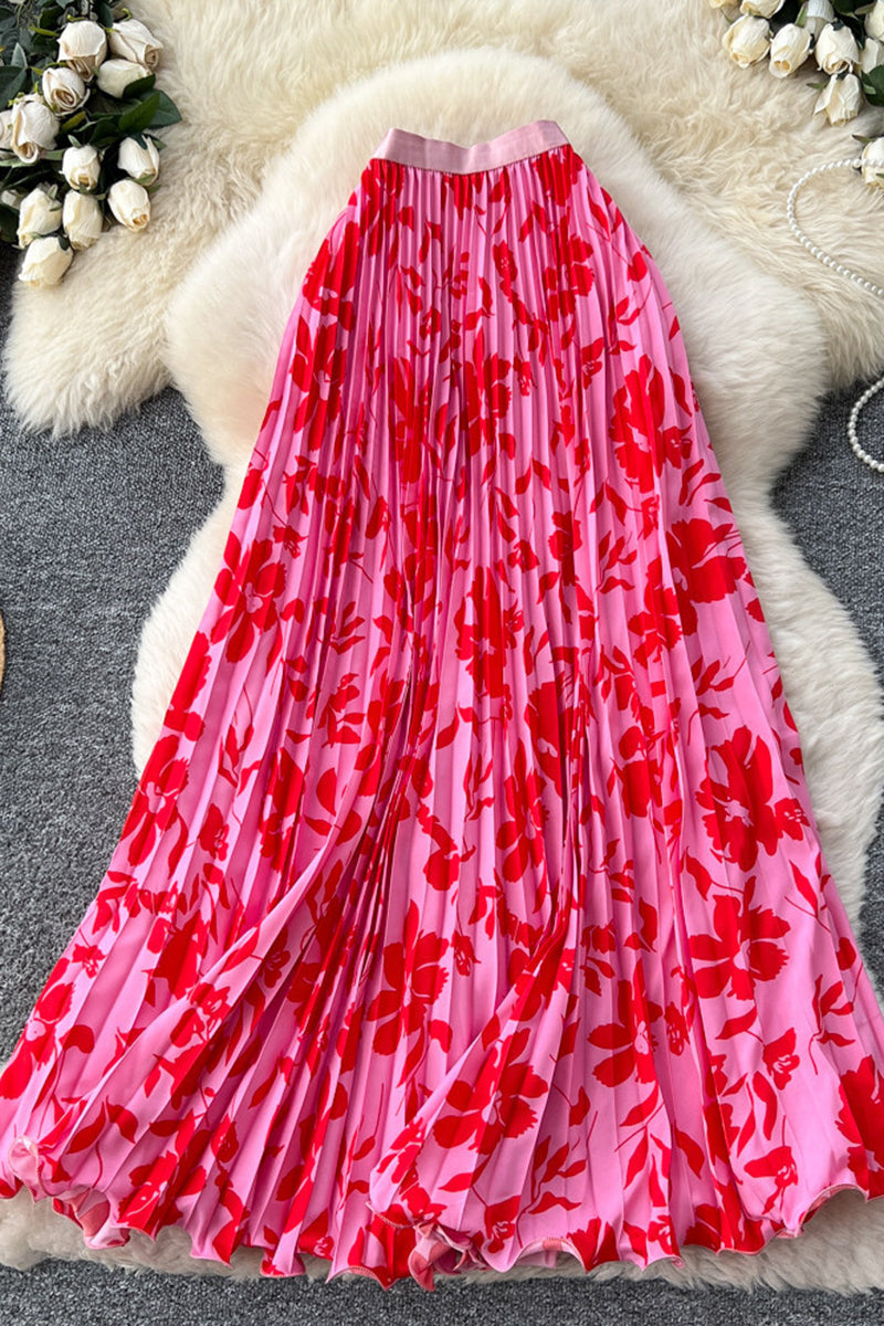 Floral Pleated Midi Skirt