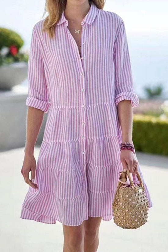 Striped Button-Down Casual Dress