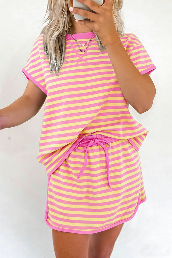 Striped Casual Short Sleeve Set