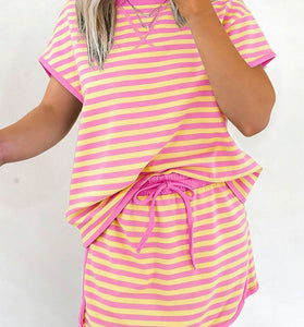 Striped Casual Short Sleeve Set