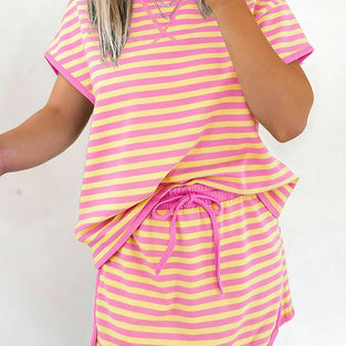 Striped Casual Short Sleeve Set