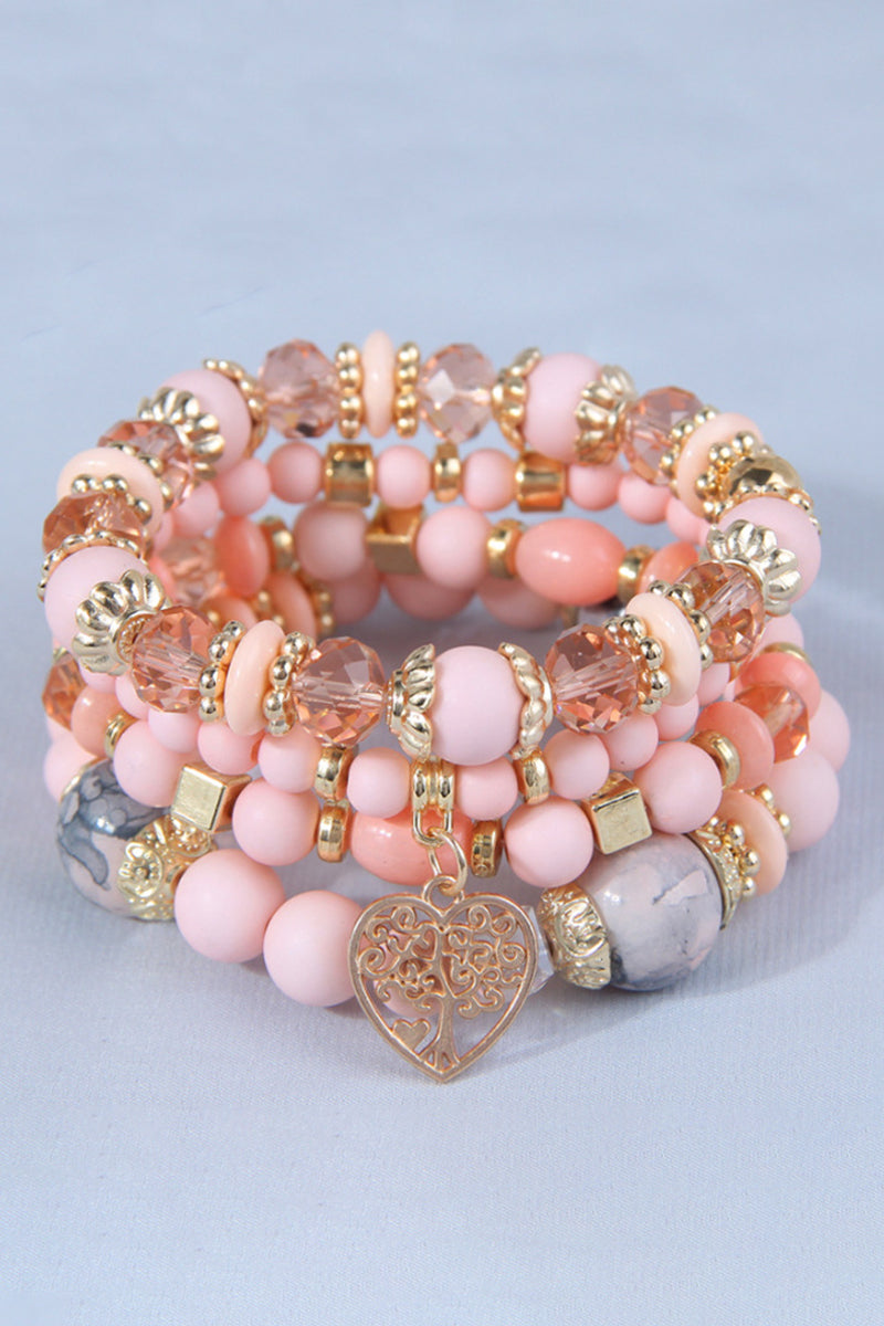 Heart Charm Beaded Bracelet Set