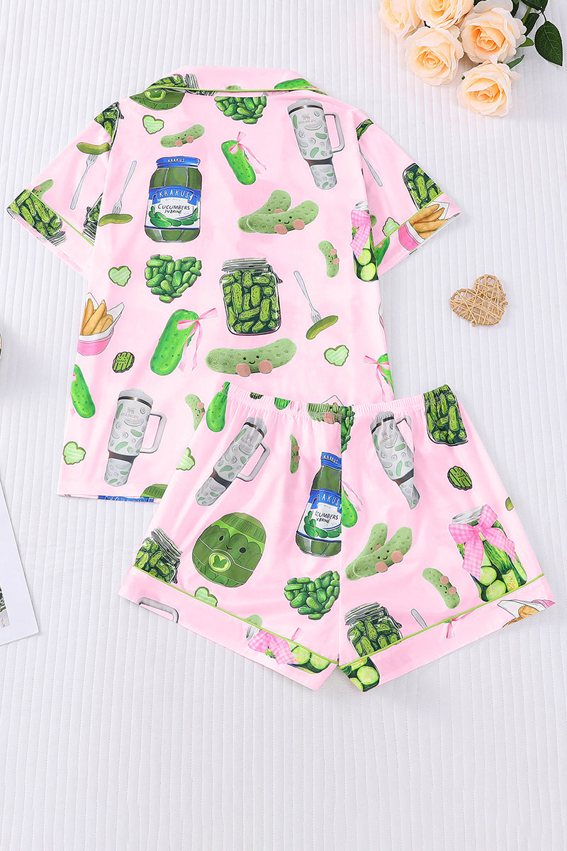 Fun Pickle Print Short Sleeve Pajama Set