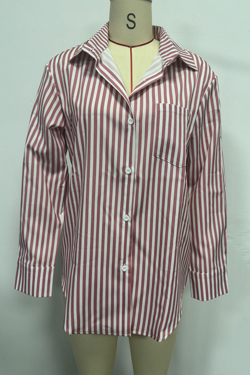 Striped Long Sleeve Button-Up Blouse