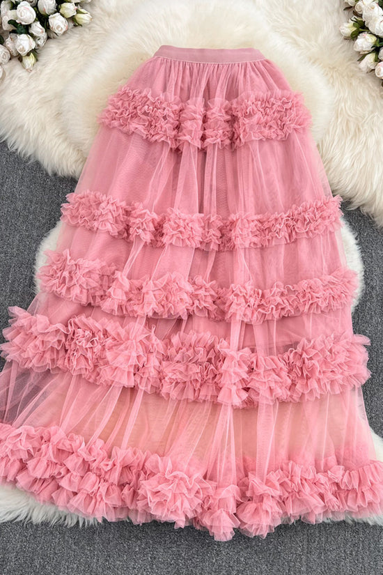 Tiered Midi Skirt with Ruffle Layers