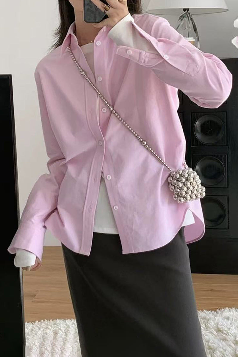 Elegant Long Sleeve Button-Up Blouse