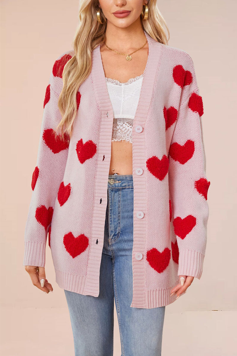 Heart Pattern Button-Up Cardigan