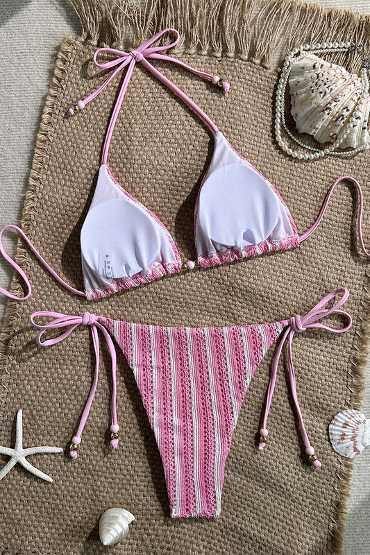 Striped Bikini Set with Tie Details