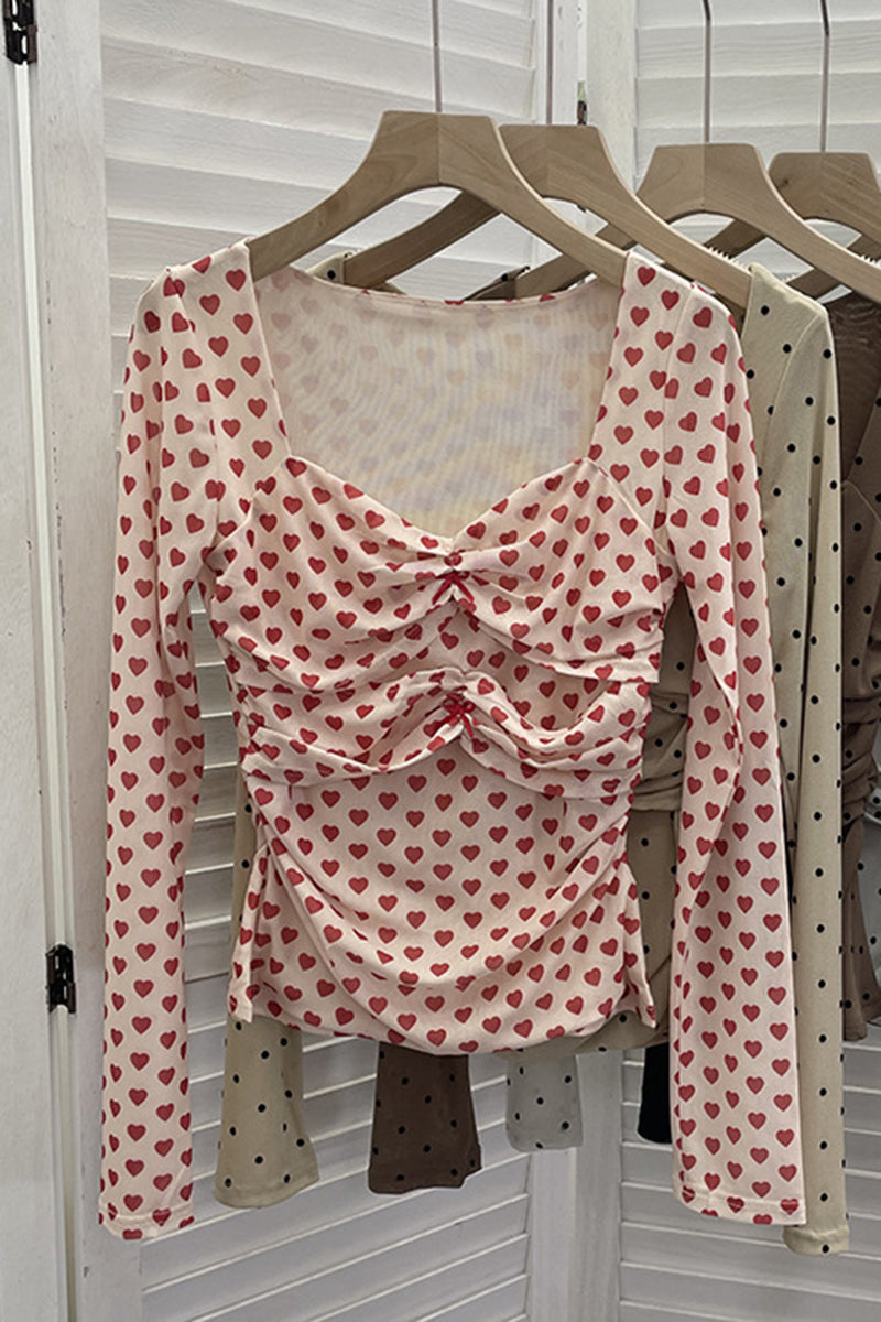 Sweetheart Ruched Long Sleeve Top