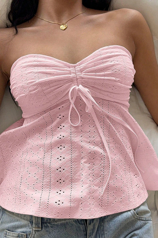 Strapless Eyelet Peplum Top