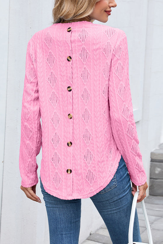 Textured Long Sleeve Casual T-Shirt