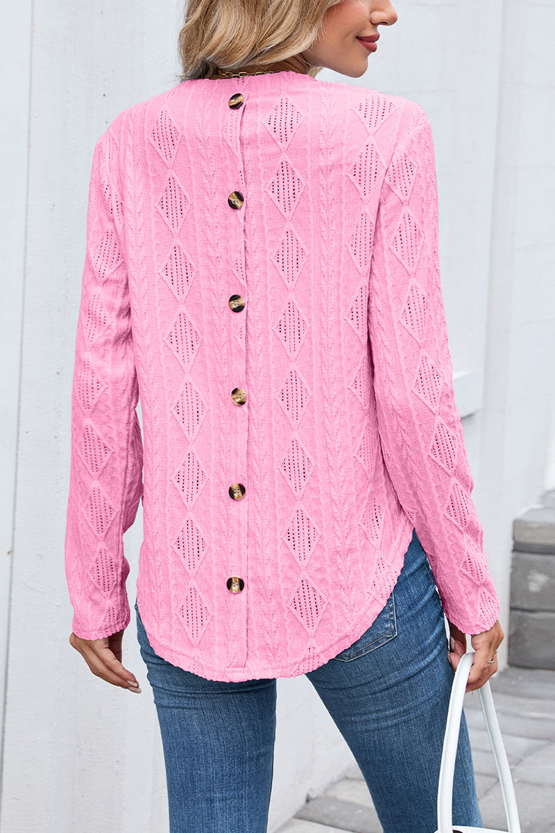 Textured Long Sleeve Casual T-Shirt