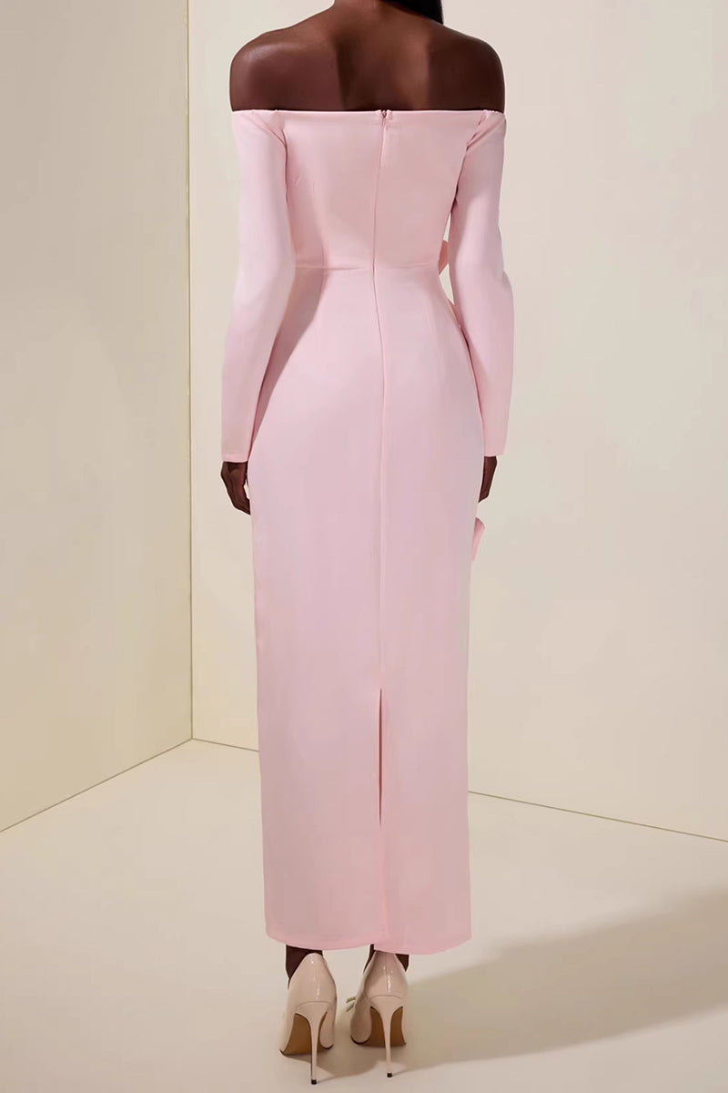 Off Shoulder Bow Detail Midi Dress