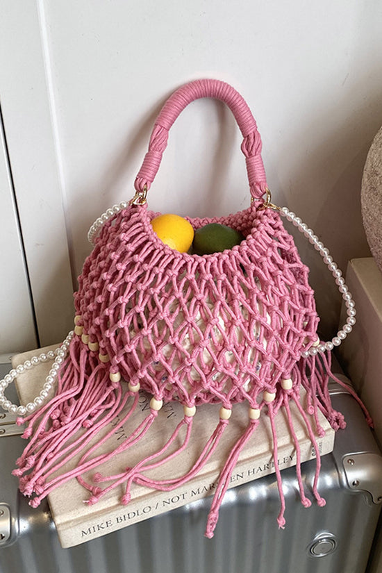 Elegant Woven Handbag with Tassel Trim