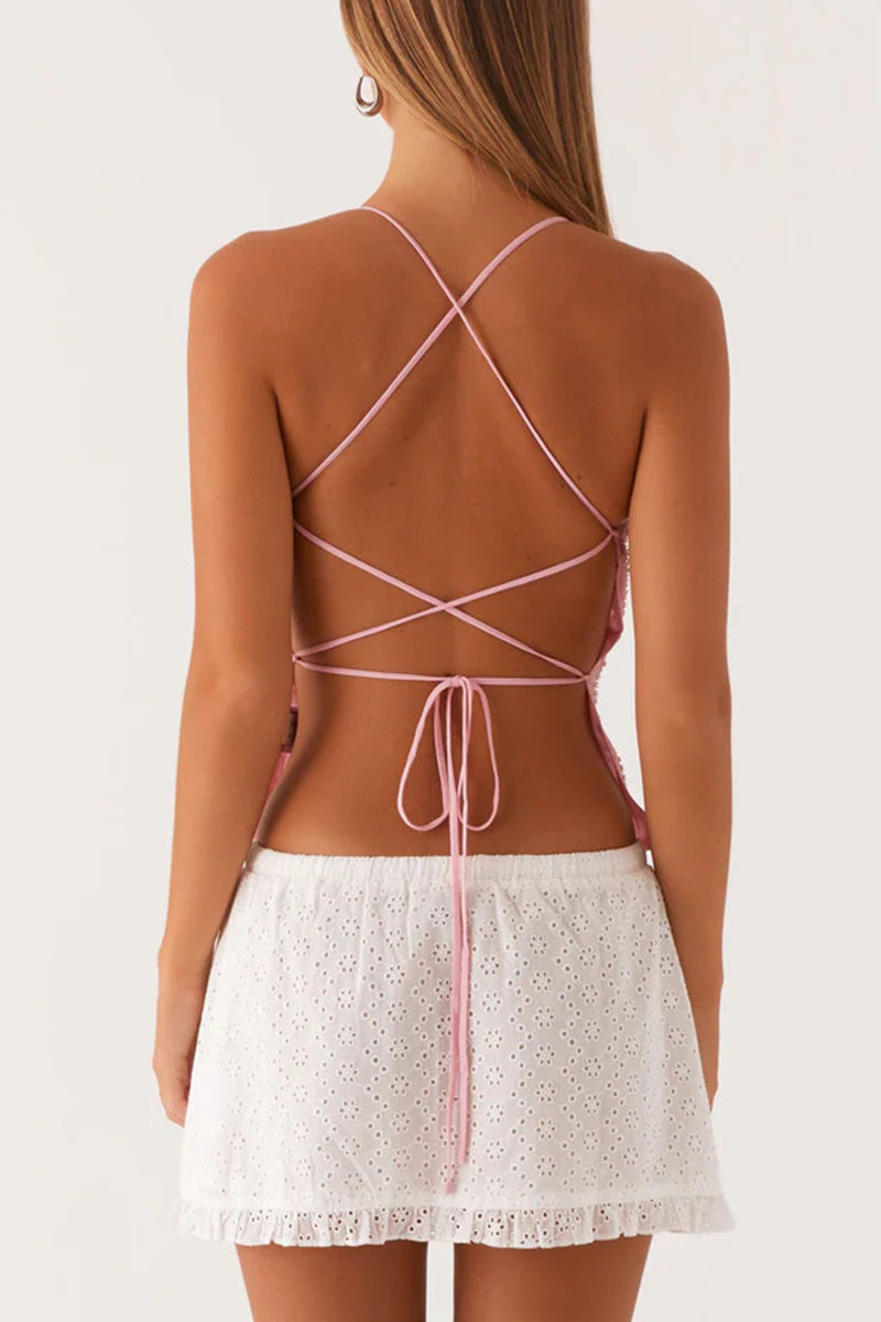 Floral Sequin Strappy Cami Top