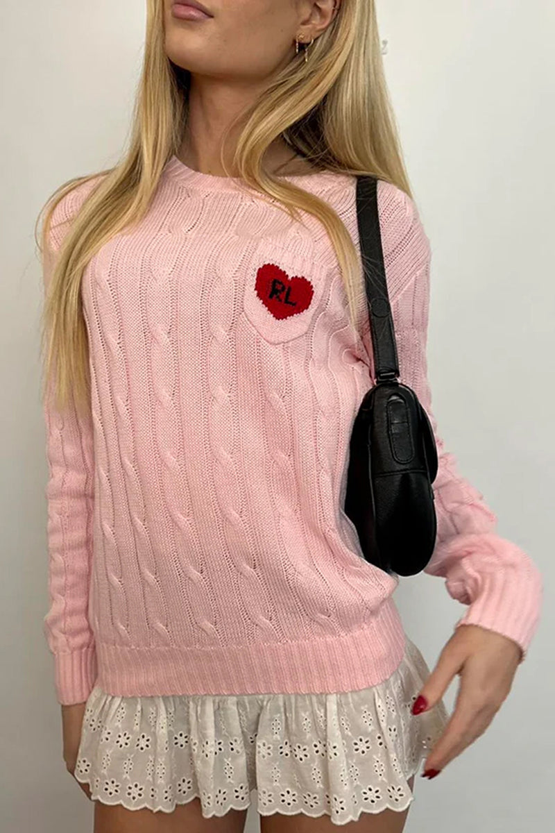 Heart Patch Cable Knit Sweater