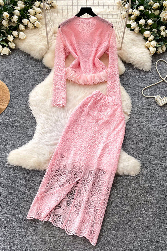 Peplum Long Sleeve Skirt Set