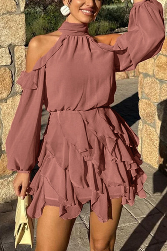 Ruffled Cold Shoulder Casual Dress