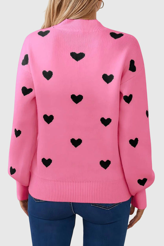 Heart Patterned Crew Neck Sweater