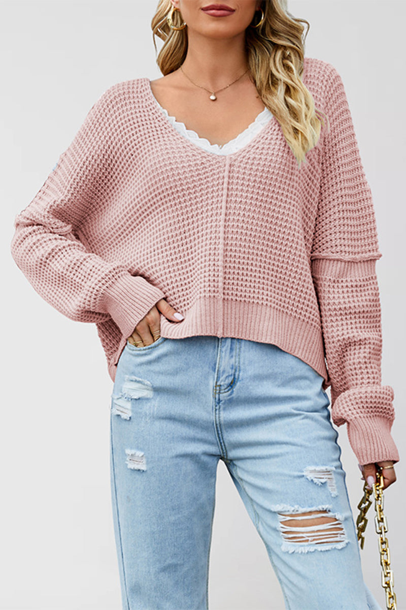 Off-Shoulder Waffle Knit Sweater