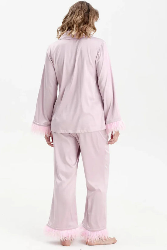 Feather Trim Loungewear Set