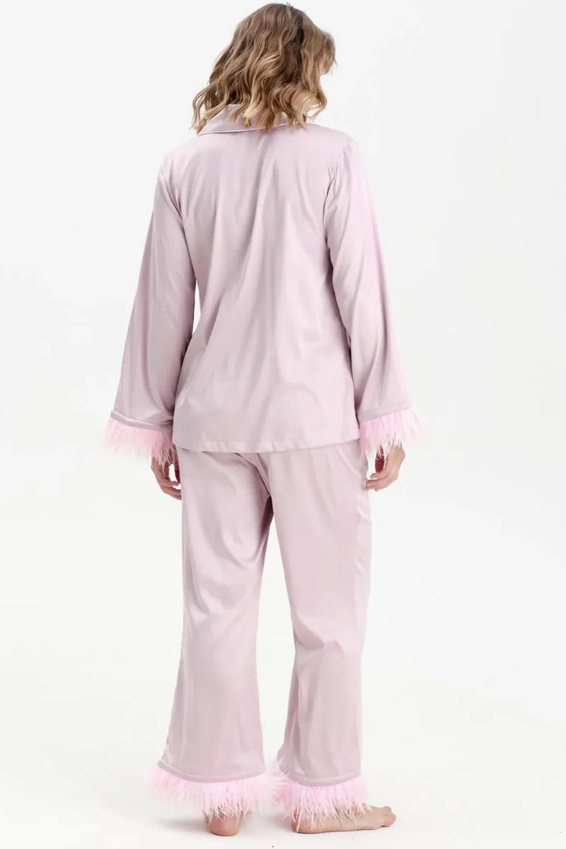 Feather Trim Loungewear Set