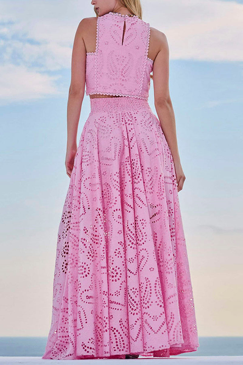 Cutout Halter Skirt Set