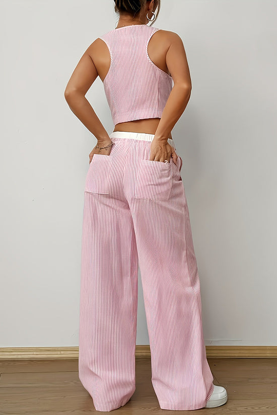 Striped Sleeveless Vest and Pants Set
