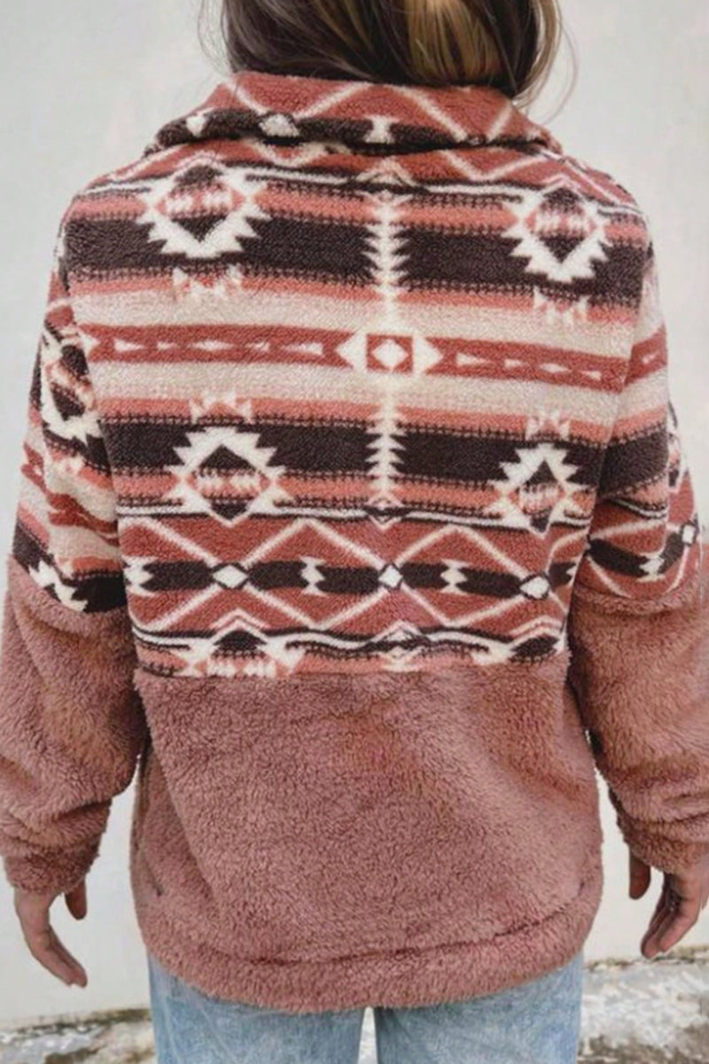 Patterned Half-Zip Casual Sweatshirt