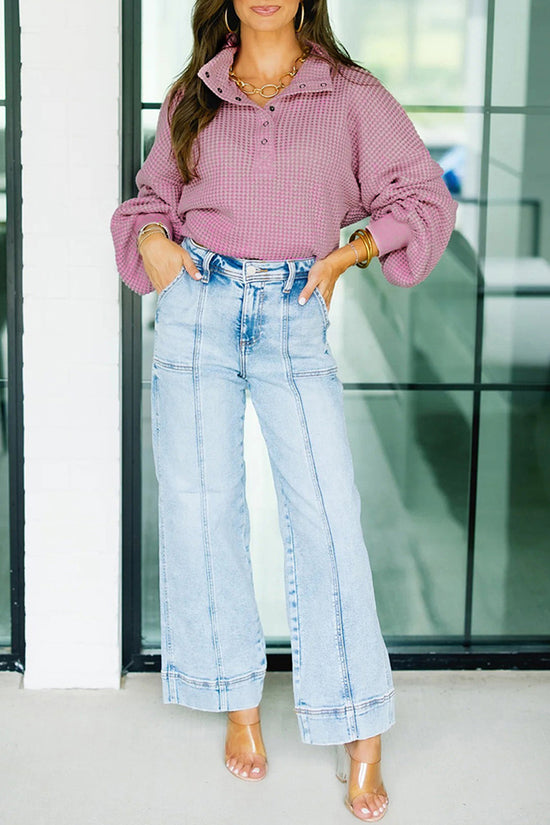 Cozy Waffle Knit Button Sweatshirt