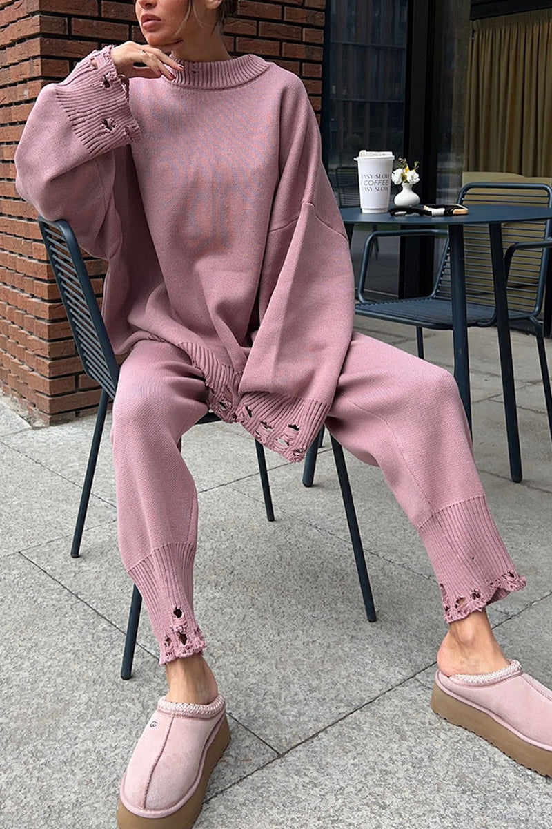 Elegant Pants Set with Knit Details