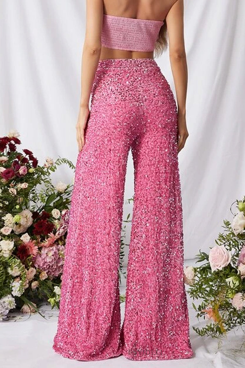 Glittering Wide-Leg Party Pants