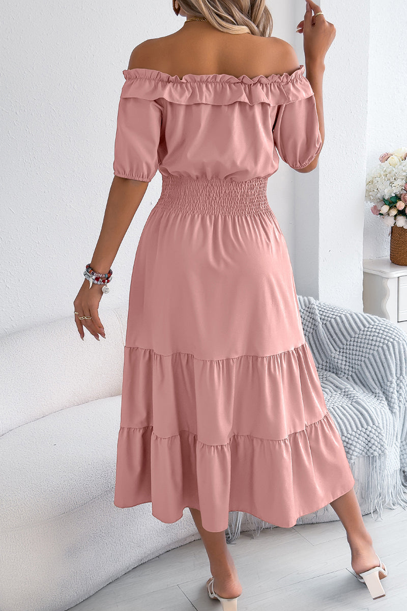 Off-Shoulder Ruffle Midi Dress
