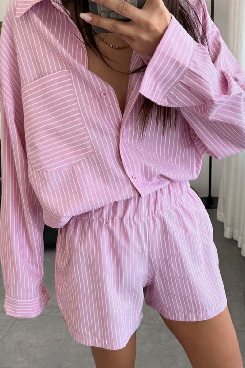 Striped Relaxed Shirt and Shorts Set