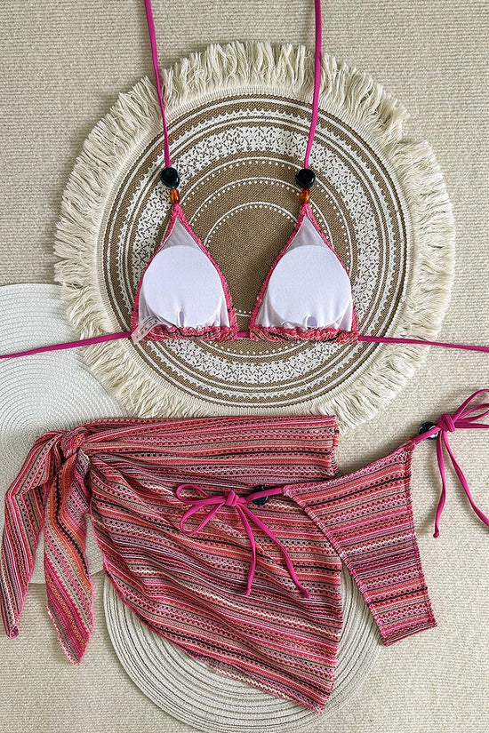 Striped Tie Bikini with Sarong Set