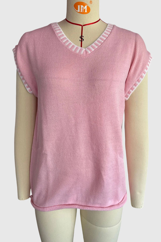 Striped Trim V-Neck Sweater Vest
