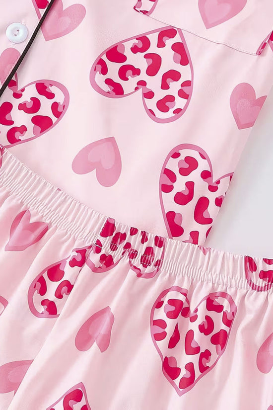 Heart Print Short Sleeve Loungewear Set