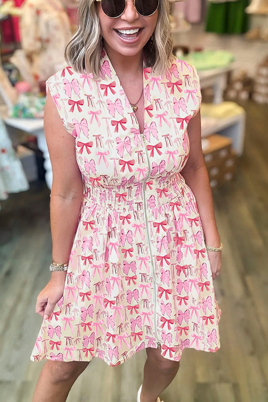 Cinched Waist Sleeveless Bow Mini Dress