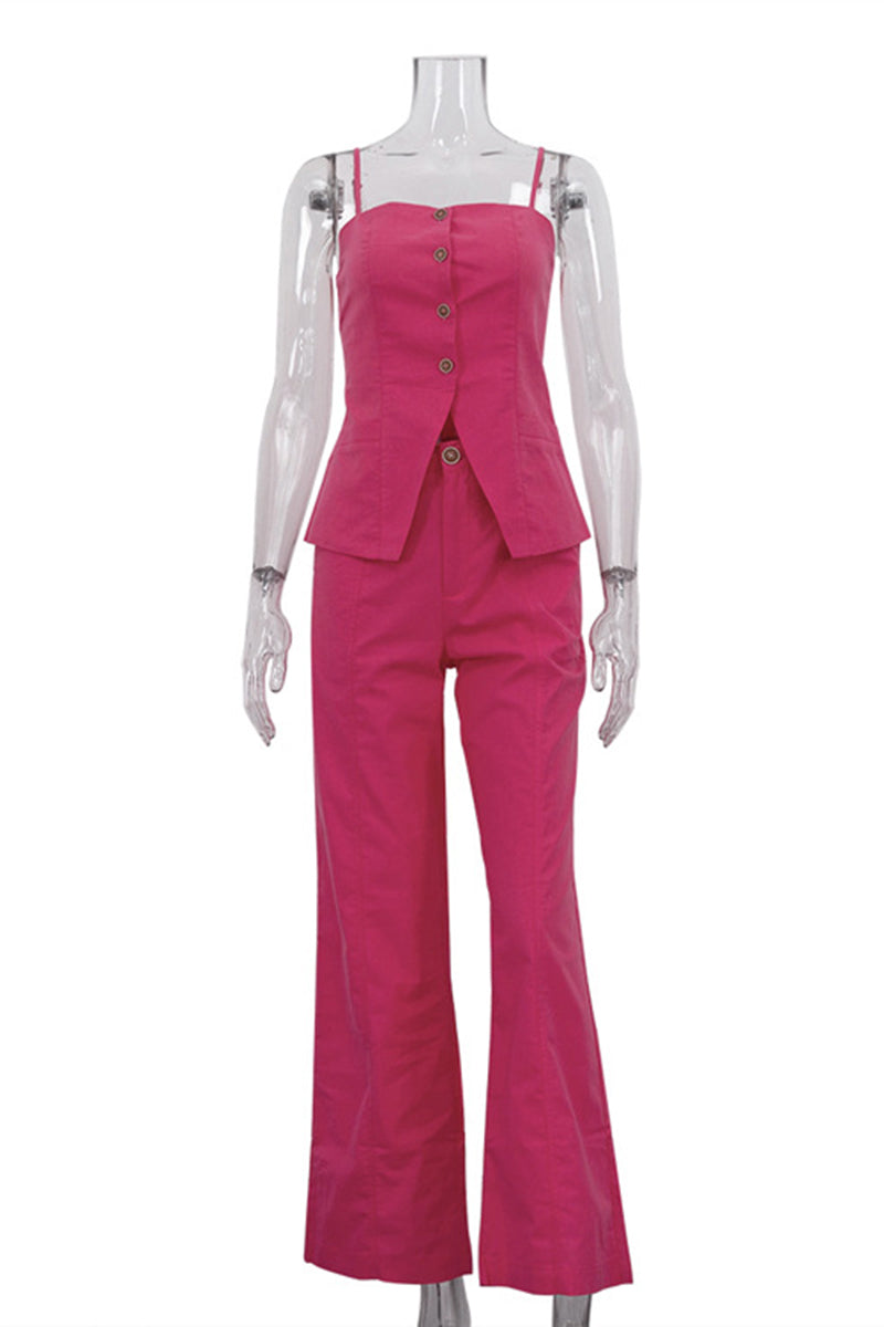 Chic Sleeveless Button-Up Pants Set