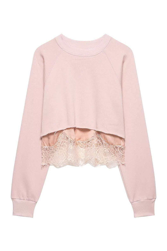 Lace Hem Crop Sweatshirt