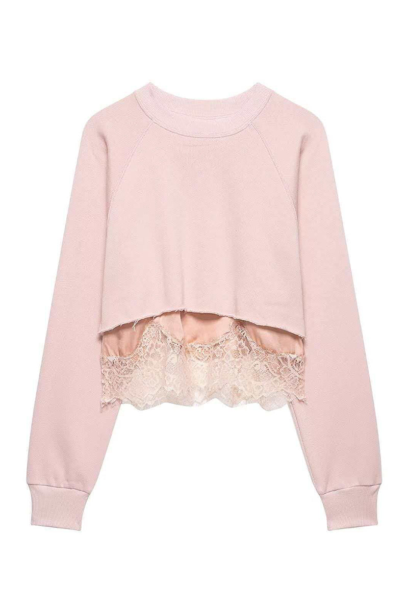 Lace Hem Crop Sweatshirt